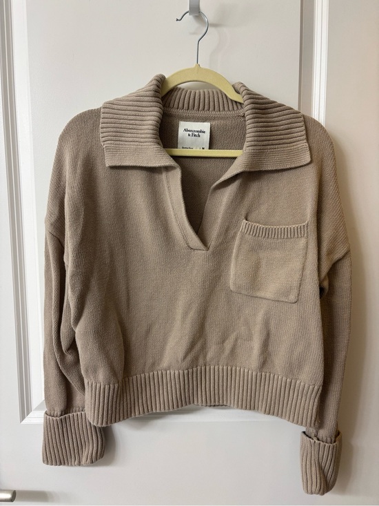Abercrombie & Fitch Sweaters - Abercrombie & Fitch Taupe Polo-Collared Knit Sweater